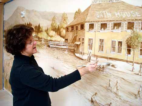 Artist Janice Warren painted  the historic Juanita Beach Mural in Merrill Gardens’ private dining room.