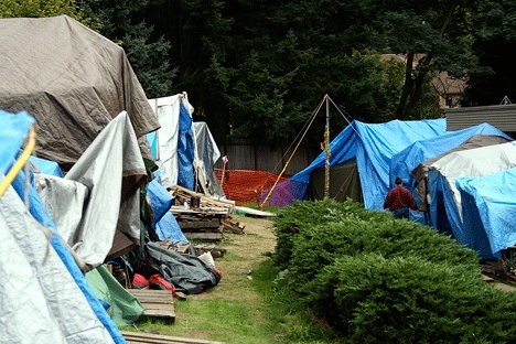 Tent City 4 is temporarily located at the Holy Spirit Lutheran Church in Kirkland. Residents of the homeless encampment need the community's support with bus tickets and other needs.