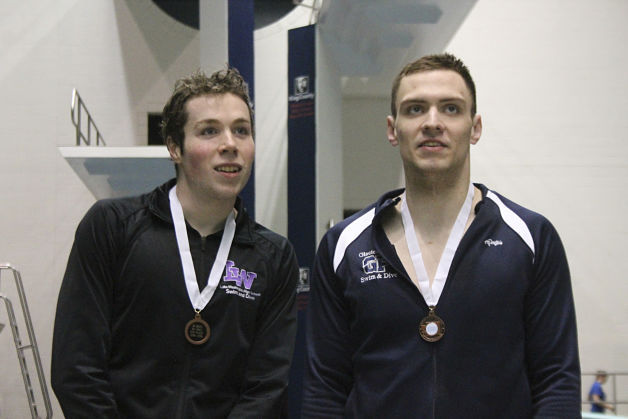 Lake Washington's Nick Reeves tied with Glacier Peak's Nick Lavigne for fifth place in the 50 free (21.79) at the 3A boys swim and dive championships at King County Aquatic Center in Federal Way.