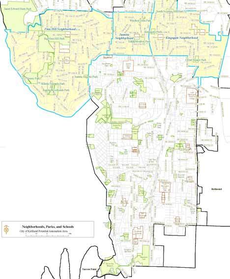 This map shows what could be the new City of Kirkland with the annexation area in yellow.
