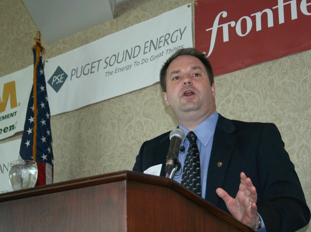 Kirkland City Manager Kurt Triplett gives the State of the City address during a Greater Kirkland Chamber of Commerce luncheon at The Woodmark Hotel on Tuesday.