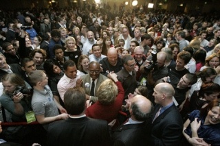Gov. Christine Gregoire greets fans after her speech during the Democratic Party's election night gathering at the Westin Hotel in Seattle