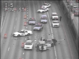 A Kirkland carjacking ends minutes later as wreckage on southbound I-5.
