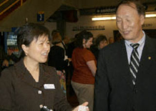 LWTC Executive Director of research Myung Park talks about the college’s new electronics and technology program with Minho S. Cho