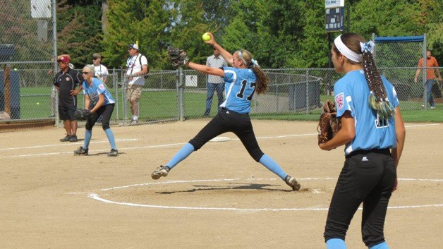 Kirkland host team's Lisa Nelson (17) pitches during a Junior Softball World Series game against Asia-Pacific at Everest Park.