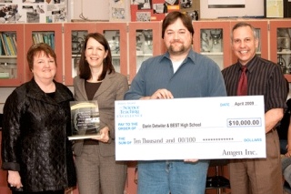 BEST High School teacher Darin Detwiler (center) was honored with the 2009 Amgen Award for Science Teaching Excellence April 28.