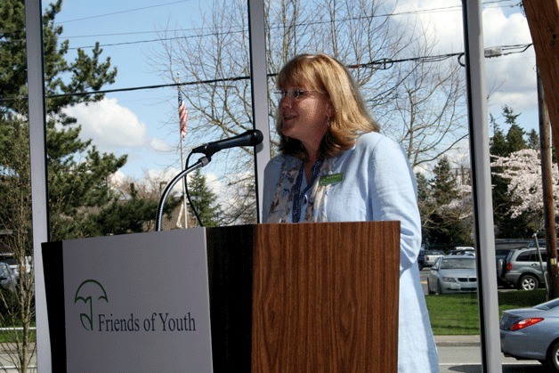 President and CEO Terry Pottmeyer speaks during the Friends of Youth Youth Service Center's open house event on March 29.
