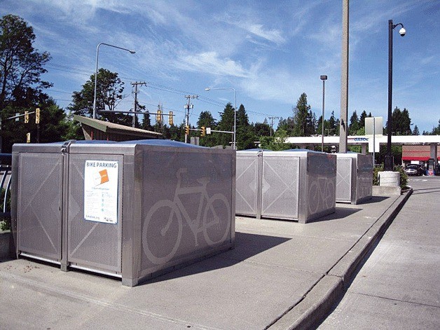 Metro transit eLockers at the Aurora Village Transit Center. The eLockers will also be available at the South Kirkland Park-and-Ride