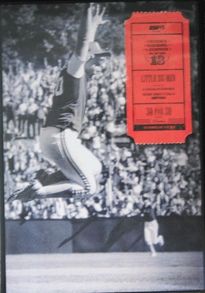 A player celebrates the 1982 Kirkland National Little League's World Series title on the cover of the promotional DVD for the 30 for 30 documentary 'Little Big Men.'