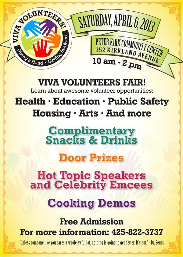 The Kirkland Senior Council is sponsoring a free Viva Volunteers Fair on Saturday.