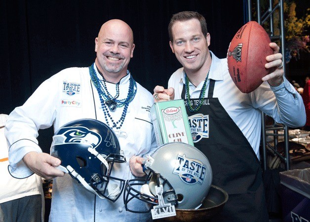 Chef John Howie and former Seahawk and musician Craig Terrill represent the Seahawks in the Taste of the NFL’s Kick Hunger Challenge.
