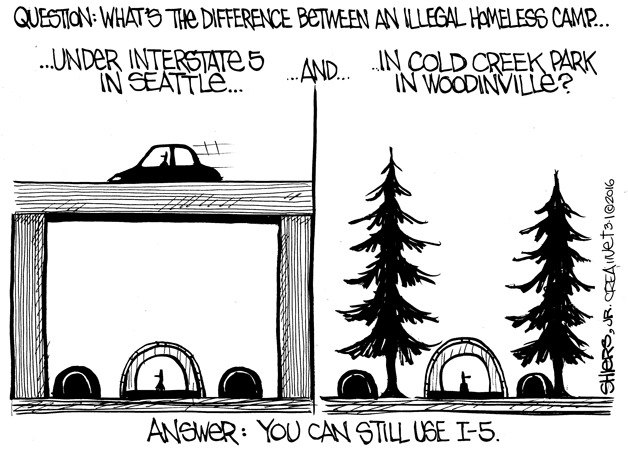 What's the difference between an illegal homeless camp... | Cartoon for March 2
