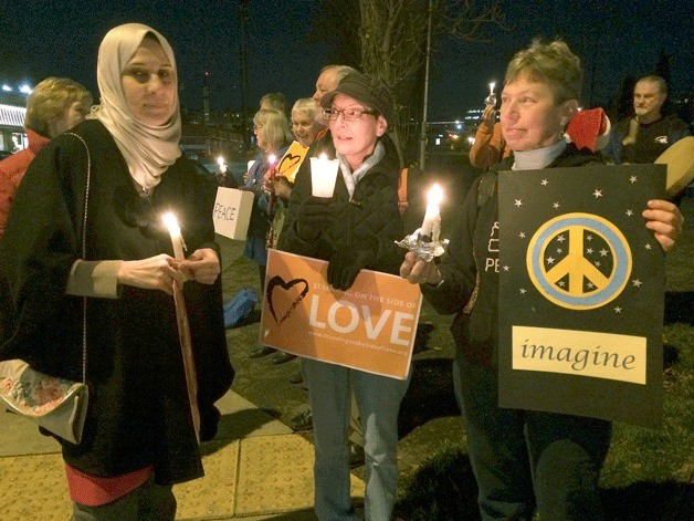 About 80 people turned out for the Vigil for Peace event in downtown Kirkland on Dec. 22. The interfaith event brought together people from all walks of life in the Kirkland community