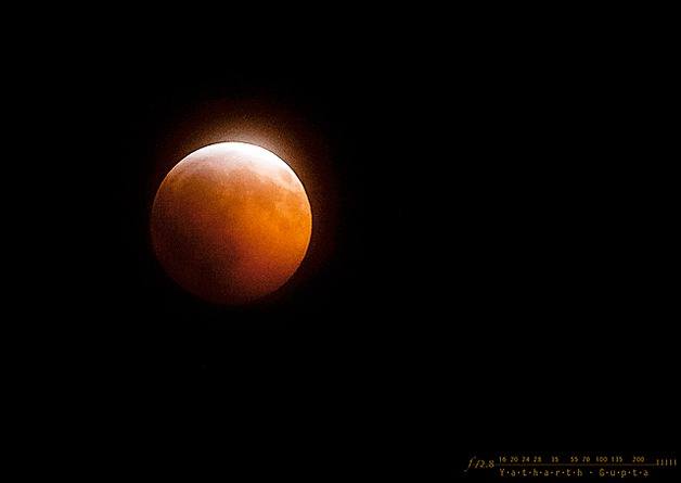 The lunar eclipse as seen from Kirkland on Tuesday.