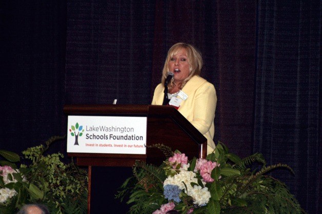 Superintendent Dr. Traci Pierce speaks at the Lake Washington School District's 9th annual Legacy for Learning luncheon at Juanita High School.