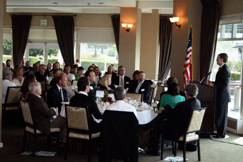 Washington State Attorney General Rob McKenna speaks to the Kirkland Chamber of Commerce at the Woodmark Hotel.