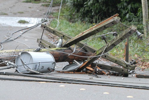 This power pole was destroyed during the wind storm in 2008.