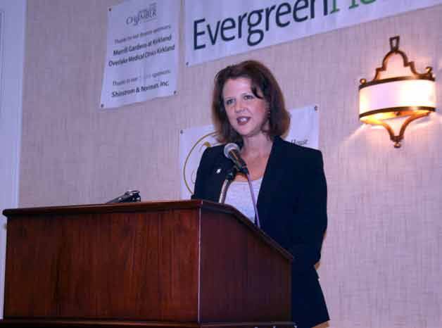 Kirkland Mayor Amy Walen gives the State of the City Address to the Greater Kirkland Chamber of Commerce on Thursday.