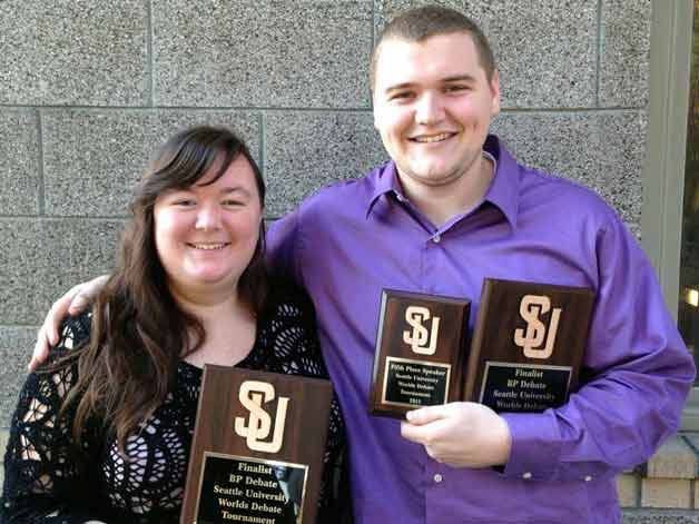 Northwest University students Marlene Pierce and Calvin Horne too part in a debate competition at Seattle University on Dec. 7 and 8.