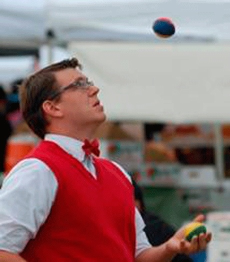 Jon Zabriskie performs a juggling act at Marina Park recently