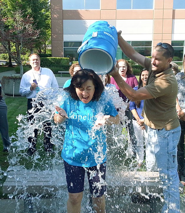Hopelink CEO Lauren Thomas takes the ALS Ice Bucket Challenge.