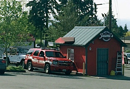An emergency response vehicle is seen at a bikini barista on Rose Hill.