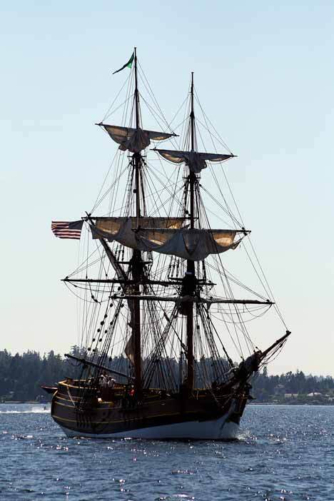 The tall ship Lady Washington sails into the Kirkland Marina as a part of Kirkland Uncorked