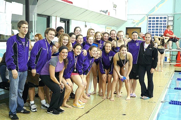 The Lake Washington girls swim team won the district swim meet by 47 points on Friday and Saturday at Thunderbird Aquatic Club in Anacortes.