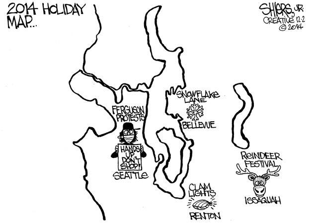 2014 holiday map for the Puget Sound | Cartoon for Dec. 3
