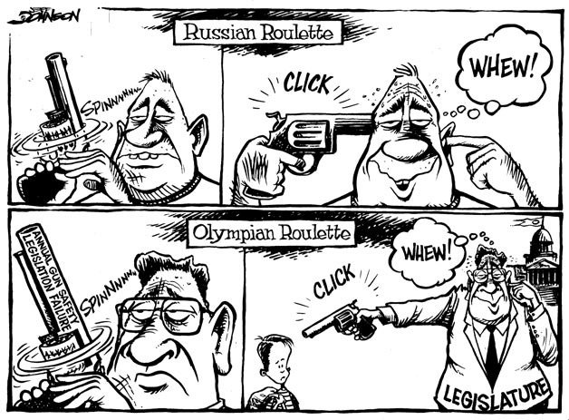 Russian roulette versus Olympia roulette, Cartoon