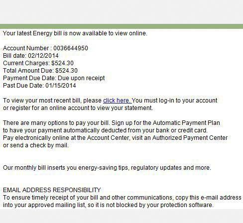 This is an example of a utility bill scam email as released by the Washington State Attorney General.
