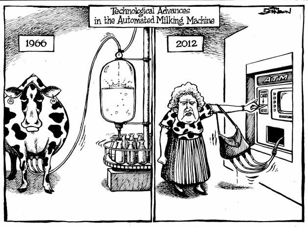 Technological advances in the automatic milking machine | Cartoon |  Kirkland Reporter