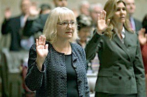 Former Kirkland mayor Joan McBride during the swearing in ceremony in Olympia.