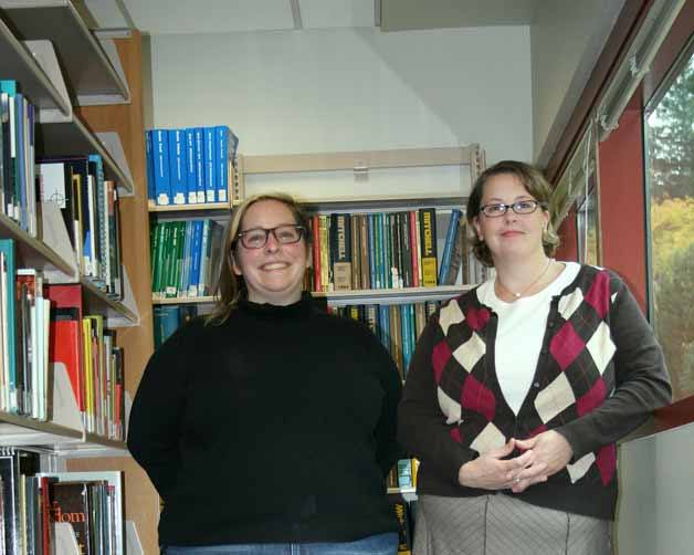 LWIT librarians Cheyenne Roduin (right) and Heath Davis were both part of the state project to help schools like LWIT branch away from textbooks to help students save money.