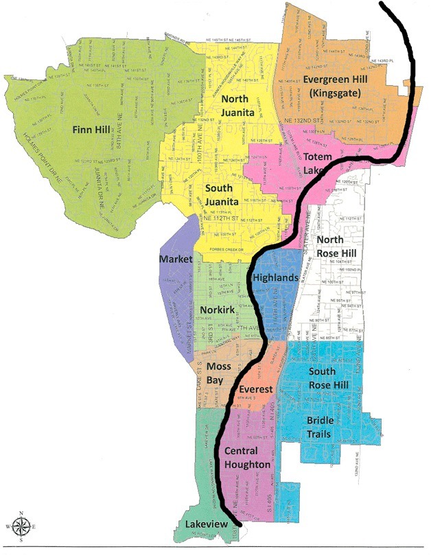 The Cross Kirkland Corridor (black line on map) runs through Kirkland. The Kirkland City Council purchased the corridor in April and hopes to turn it into a trail by the end of 2014.