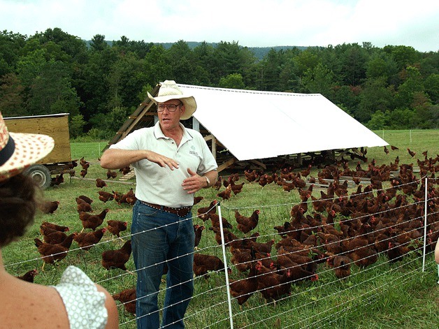 Farmer Joel Salatin at his successful grass-based farm in Virginia's Shenandoah Valley. Salatin will give a lecture at the Kirkland Performance Center as part of the Kirkland Health Fair on July 23.