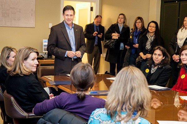 Sen. Andy Hill of Redmond meets with representatives from parent-teacher-student associations in the 45th Legislative District. Hill will begin his second term in office at the beginning of 2015.