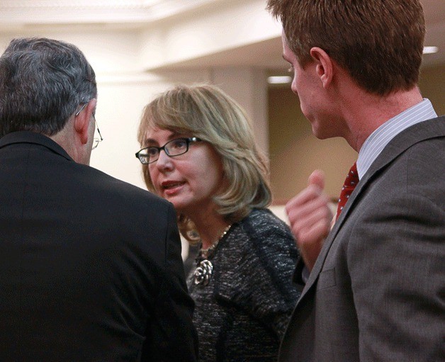Gabrielle Giffords just before testifying before the House Judiciary Committee on Initiative 594