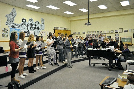 The Lake Washington High School Lyrica Chamber Singers practice on Friday morning at the school. The group will perform during the upcoming 'Songfeast Jazz!' fund raising event for the Kirkland Choral Society.