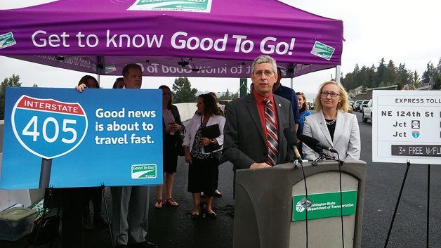 Tolling Division Assistant Secretary Craig Stone and WSDOT Secretary Lynn A. Peterson discuss the details surrounding the tolling for the two high occupancy lanes (HOV) on Interstate-405