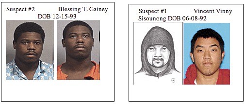 Police arrested Blessing T. Gainey allegedly in connection with the home invasion robbery and assault that left one man with several cuts and stabs all over his body. Detectives are still searching for other suspect Vincent Vinny Sisounong.