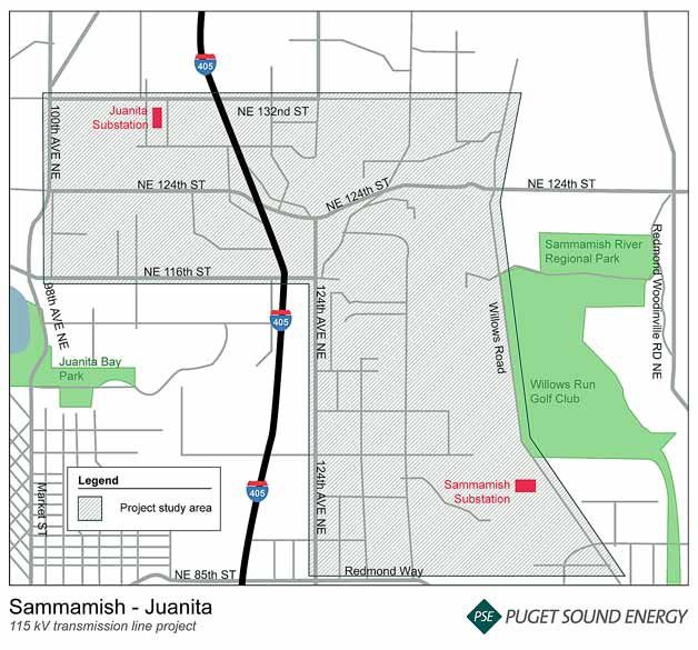 Puget Sound Energy is seeking a route for a new transmission line between Redmond and Kirkland.