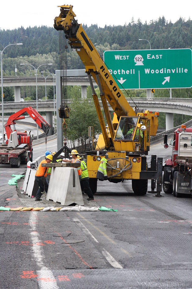 Road crews put the finishing touched on the new ramps for the SR 522 and I-405 inter change last week.