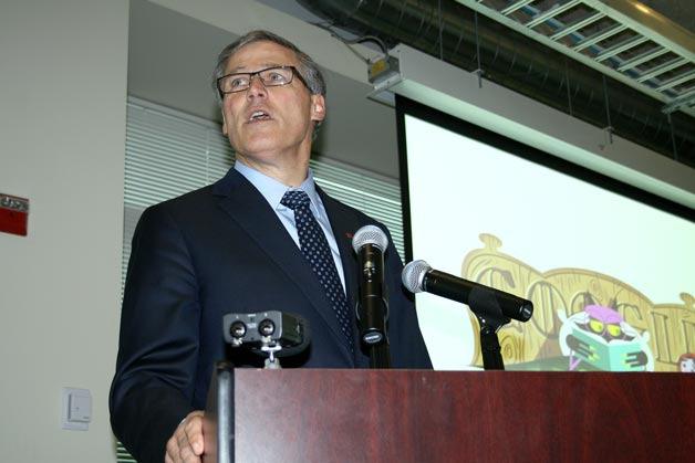 Washington Gov. Jay Inslee speaks about Google's plans to double its Kirkland office during an event at the Kirkland campus Tuesday.