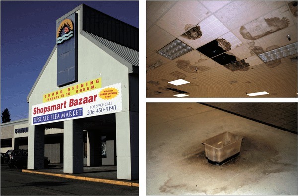 The ShopSmart Bazaar opened on January 15 but a dispute over rent has forced the business to close. The bazaar's owners claim that they spent thousands of dollars to clean up the space that had damage from a roof leak as seen in the photos at right.