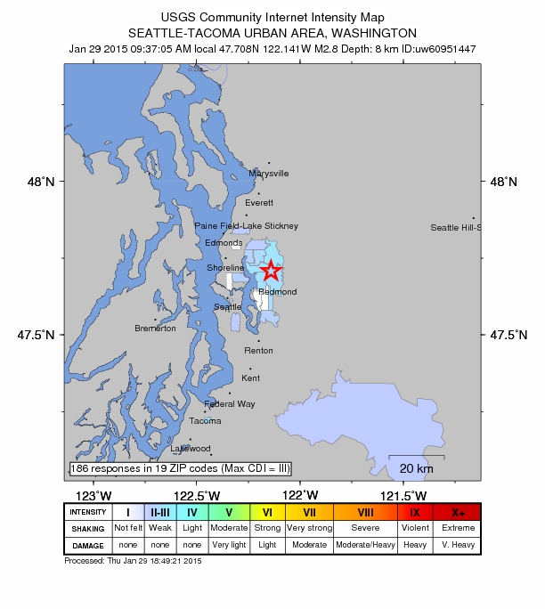 A map showing the location of the 2.8 earthquake that occurred Thursday morning.