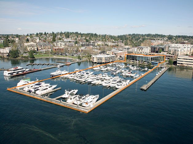 The Kirkland Marina and Home Port building outlined in yellow that was sold for $28 million.