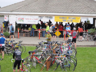 Riders prepare at Marina Park for the start of the “7 Hills of Kirkland” on May 26. About 1