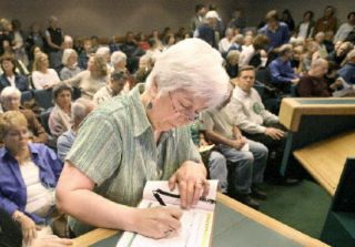 Rebecca Willow was one of more than 50 who signed up to speak at the Planning Commission meeting at Kirkland City Hall on June 12.