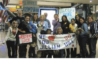 Welcome home reception at Sea-Tac Airport included Jillian Penner’s mother and father